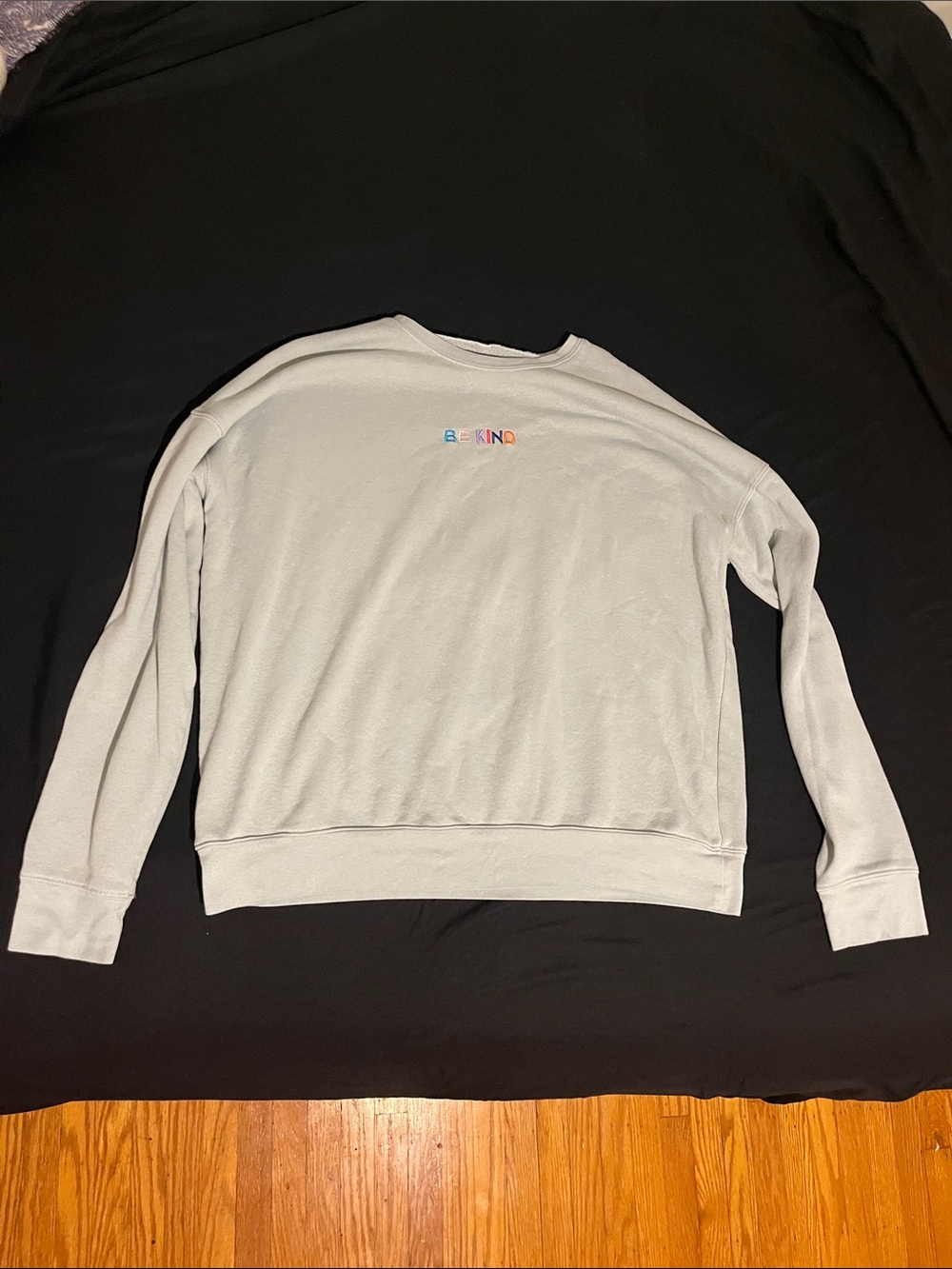 Be Kind Embroidered Crewneck Sweater in Light Gray